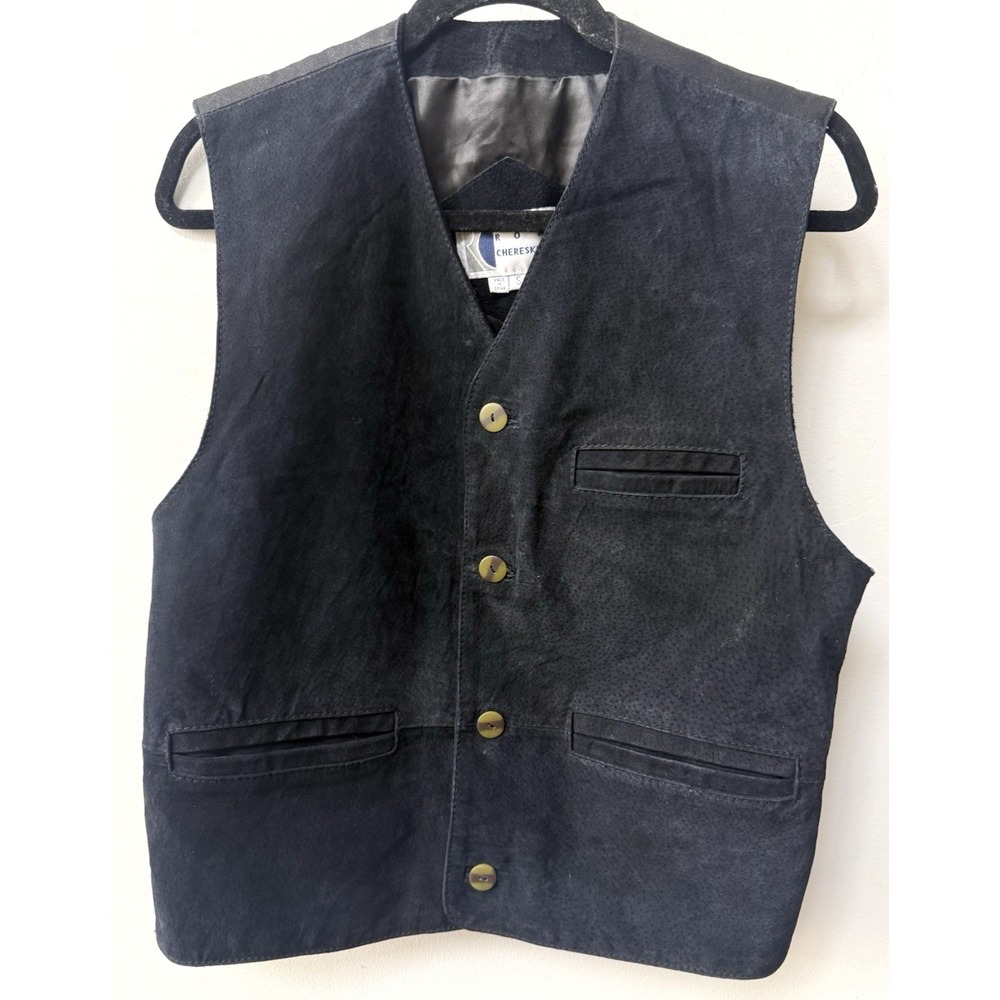 Ron Chereskin Mens Suede Leather Vest‎ Black Size S Lined Rodeo Western Cowboy